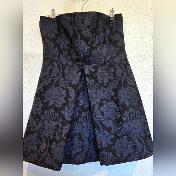 Zara Jacquard Fit and Flare Bustier Dress Size Large in Navy - Picture 2 of 4